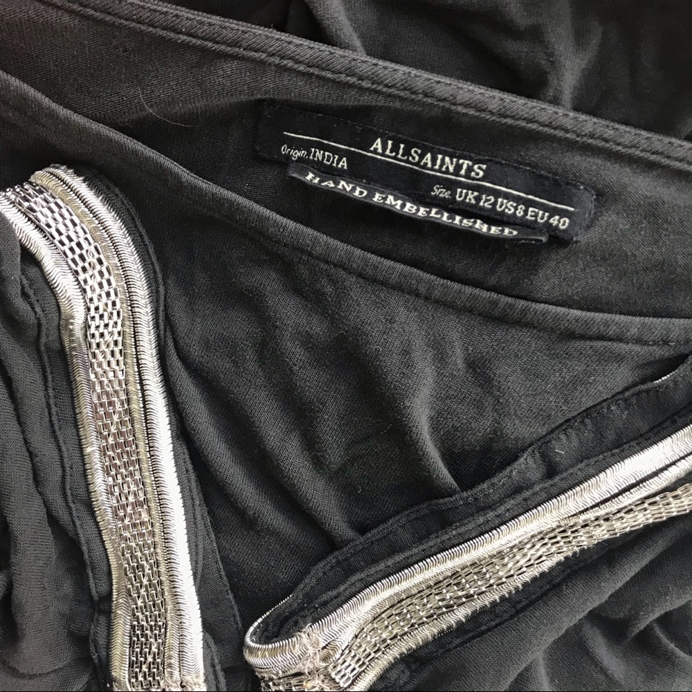 All Saints hand embellished boat-neck tee
